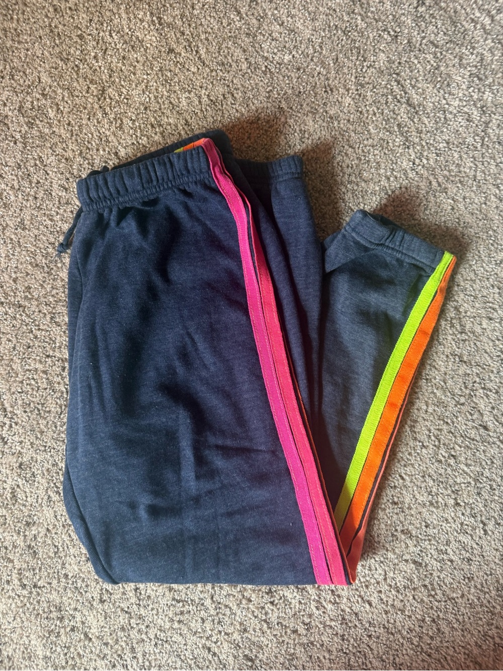 Aviator Nation Navy Joggers with Pink, Orange & Lime Side Stripes
